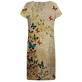 thumbnail image 5 of ICHUANYI Clearance Womens Short Sleeves Dresses Fashion Flowers Printed Waist Sundress V-Neck Knee-length Dress(Yellow, XL) ICHUANYI WER2023081117301, 5 of 5