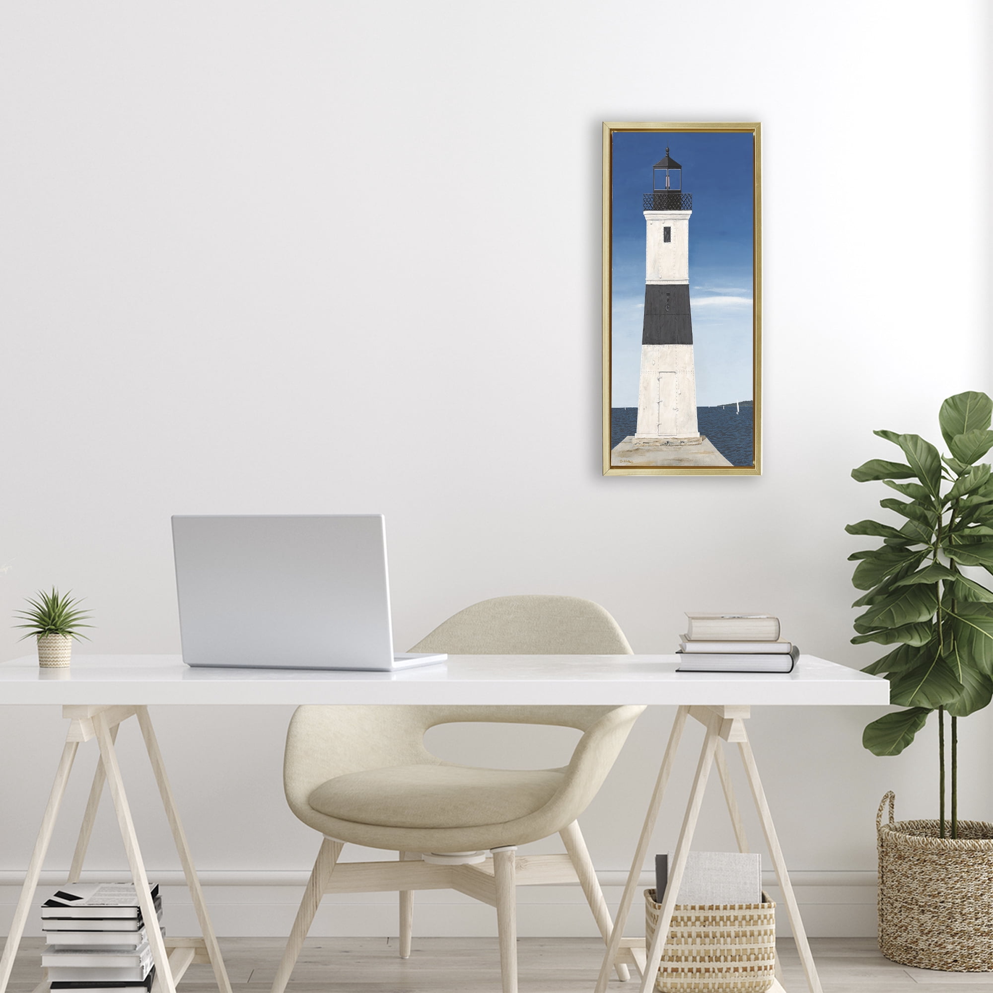 Stupell Industries Towering Lighthouse Beacon Gold Framed Floater Canvas Wall Art, design by Art Poulin