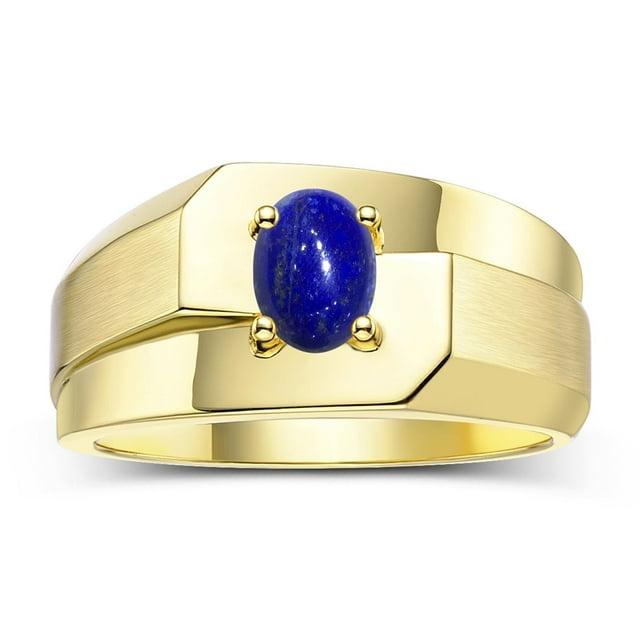 RYLOS Men's Rings Yellow Gold Plated Silver Ring Classic Solitaire 7X5MM Oval Shape Gemstone Designer Band Lapis September Birthstone Rings For Men Size 13