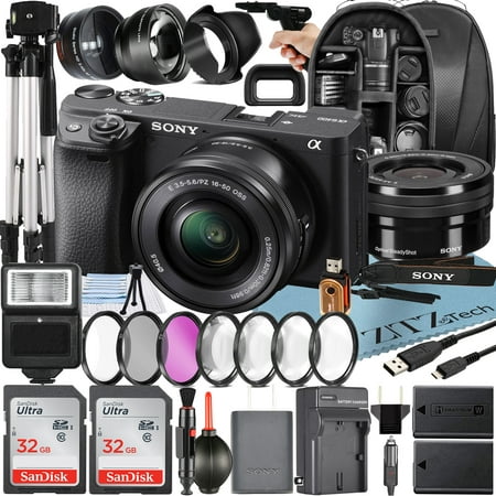 Sony Alpha a6400 Mirrorless Digital Camera with 16-50mm Lens + 2 Pack SanDisk 32GB Card + Backpack + ZeeTech Accessory Bundle