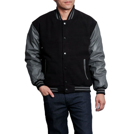 G-Style USA Men's Letterman Baseball Varsity Jacket VJ100A - BLACK/CHARCOAL - 5X-Large