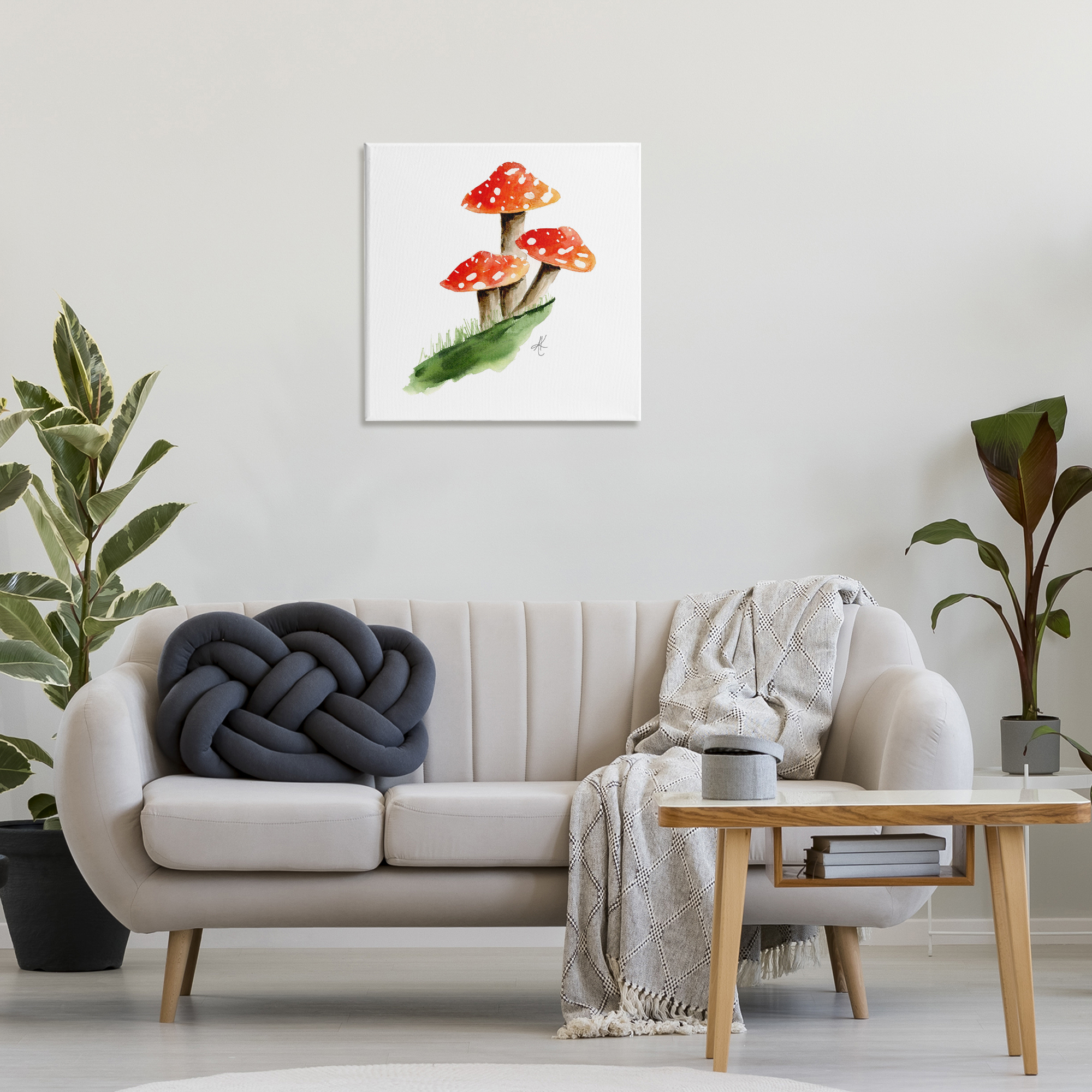 Stupell Industries Red Mushroom Trio Plants & Flowers Painting Wrapped Canvas Art Print Wall Art, 24 x 24