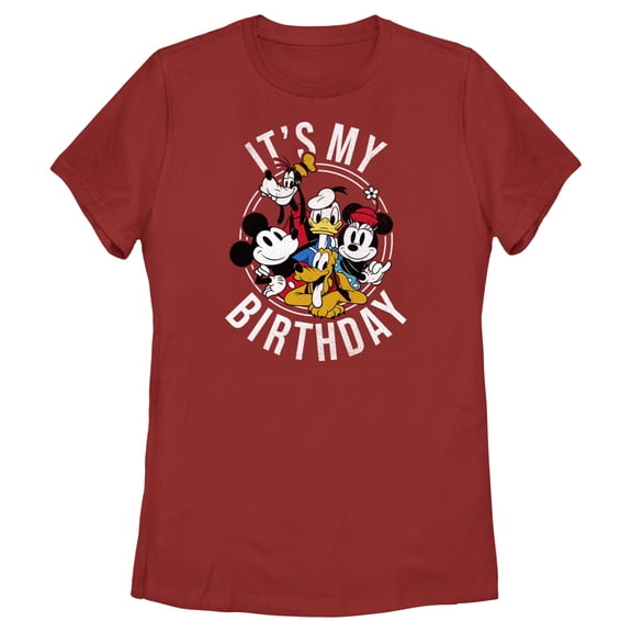 Women's Mickey & Friends It's My Birthday Group Shot  Graphic Tee Red Small