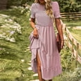 thumbnail image 6 of SELONE Summer Casual Dresses for Women 2023 Vacation Casual Short Sleeve Fashion Round Neck Solid Leisure Vacation Midi Dresses Plus Size Dress for Everyday Wear Beach Vacation Pink XL, 6 of 6