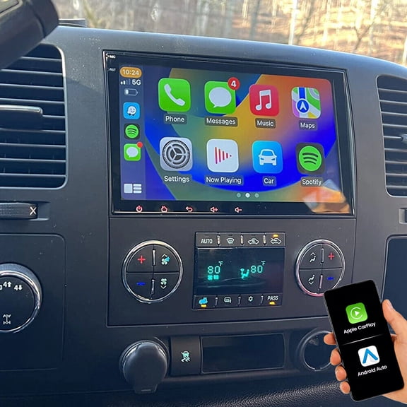 Eforcase Car Stereo Radio for Chevrolet Silverado 2007-2013 with Wireless Carplay Android Auto, 8inch Android Touchscreen Car Radio with Bluetooth FM/RDS WiFi GPS SWC Rear Camera