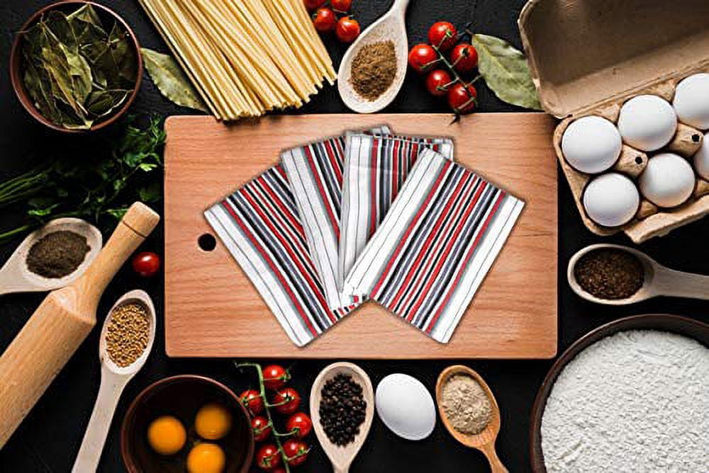 Urban Villa Kitchen Towels,, Cotton Dish Towels,Mitered Corners,Ultra Soft (Size: 20X30 in), White Waffle Stripes, Absorbent Bar Towels & Tea Towels - (Set of 6)