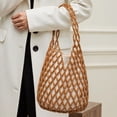 thumbnail image 5 of HUISZJ Woven Hand Bag, Creative Hollow Tote Bag, Handmade Beaded Shoulder Bag for Travel Commute Work (Brown), 5 of 10