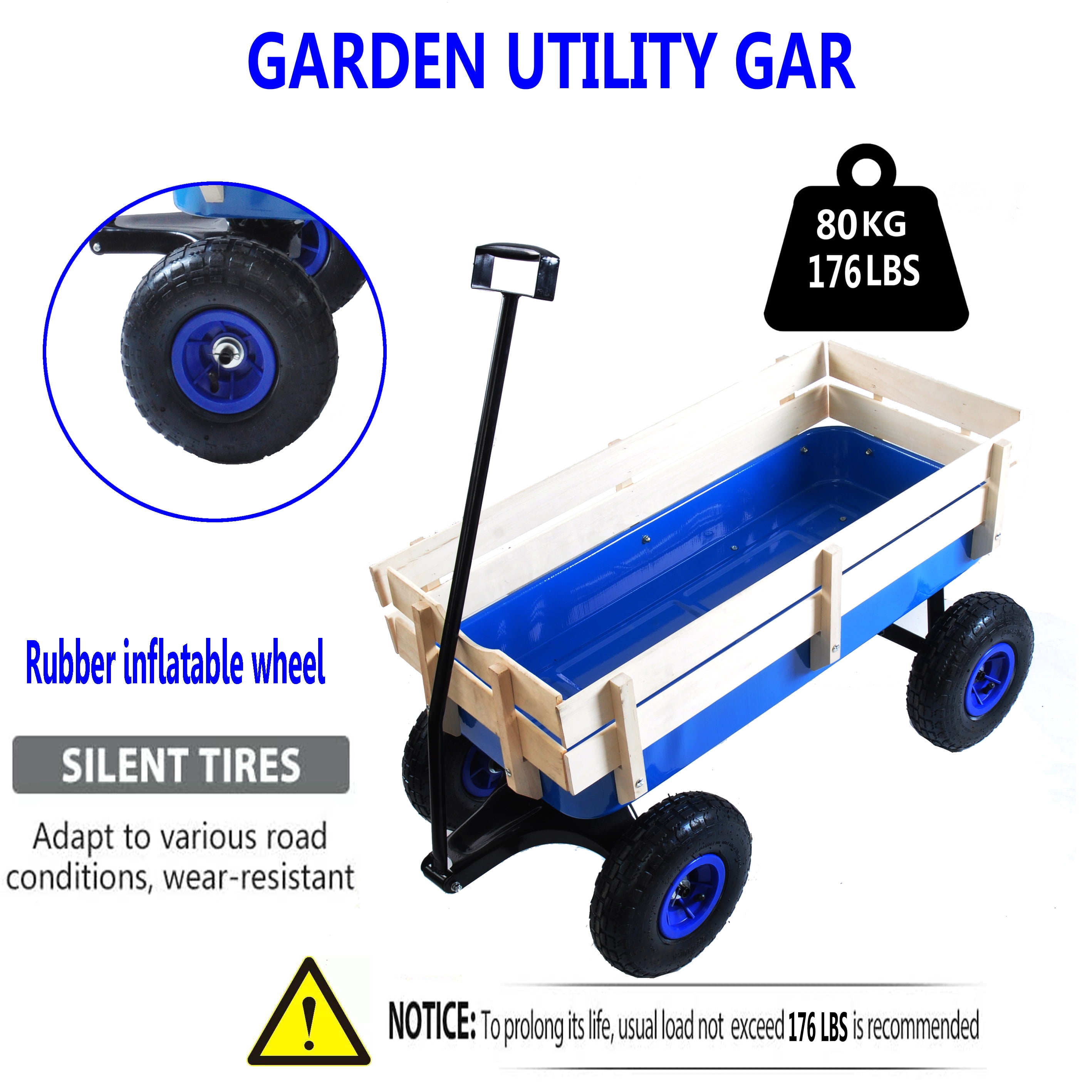 Aukfa Outdoor Wagon Cart for Kids - Beach Wagon Utility Cart with Air Tires - Blue