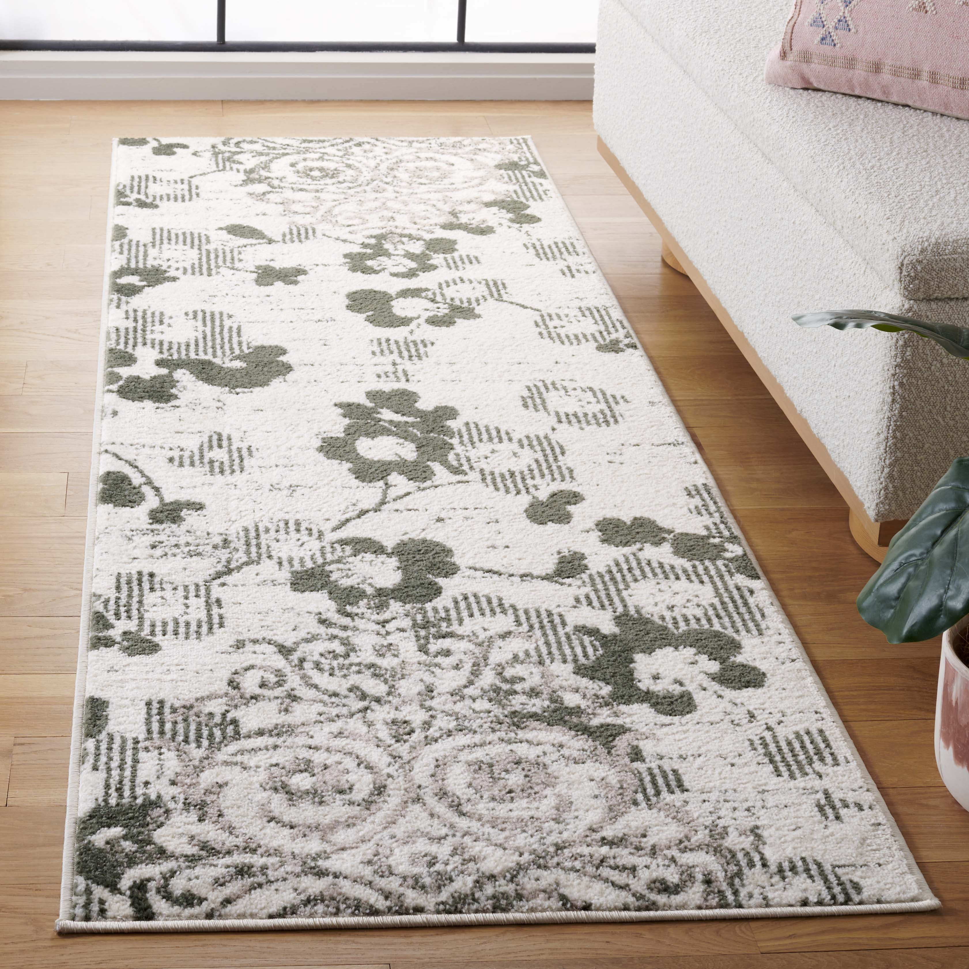 SAFAVIEH Adirondack Hortense Abstract Runner Rug, Ivory/Dark Green, 2'6" x 8'