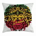 thumbnail image 1 of Rasta Throw Pillow Cushion Cover, African Ethiopian Culture Wild Lion Head Grunge Style Flag Colors, Decorative Square Accent Pillow Case, 20 X 20 Inches, Brown Marigold Pink and Green, by Ambesonne, 1 of 2