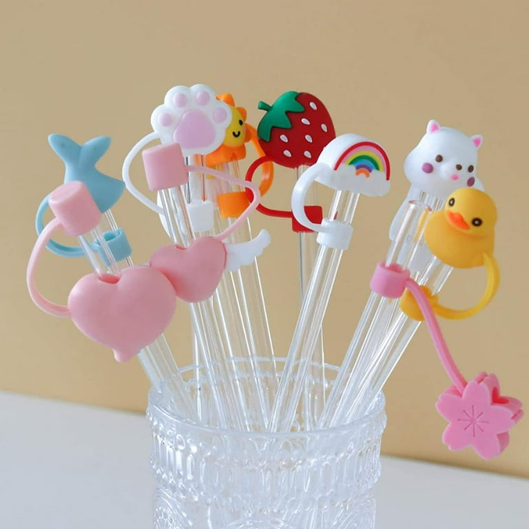 12 Pieces Silicone Straw Tips Cover，Straw Dust Cap, Reusable Straw Cover,  Cute Fruit Shape Holiday Party Straw Decoration Cap For 7-8mm Diameter