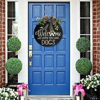 Welcome Door Wreath | Wooden Front Door Hanger Decoration | 30cm Round Wall Decor | Indoor Outdoor Home Wedding Party Festival | Cute Easter Design | 1 Piece