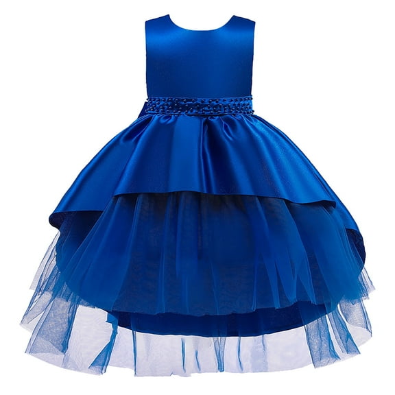 Odeerbi Girls Birthday Party Dresseses Toddler Net Yarn Embroidery Rhinestone Bowknot Gown Long Dresses Blue