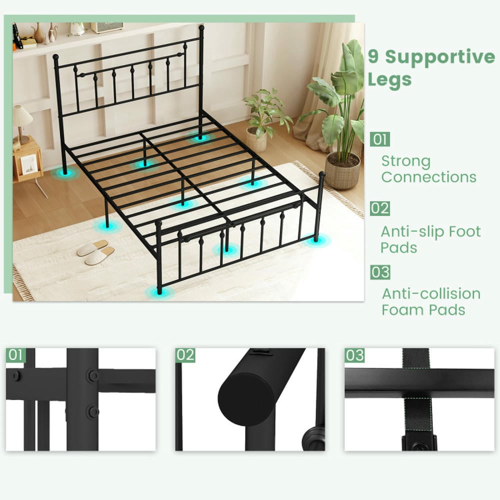 GVN Sturdy Bed Frame, Bedroom Platform Bed Frame,Full/Queen/Twin Size Heavy-duty Metal Bed Frame with Headboard-Queen Size