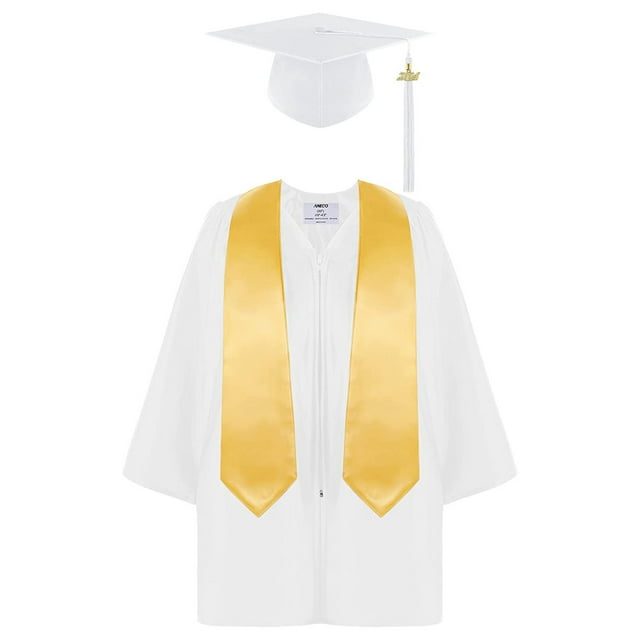 MIASHUI Chapeau et Toge de Collation des Grades pour Enfants de Maternelle, Blanc, 10-12 Ans