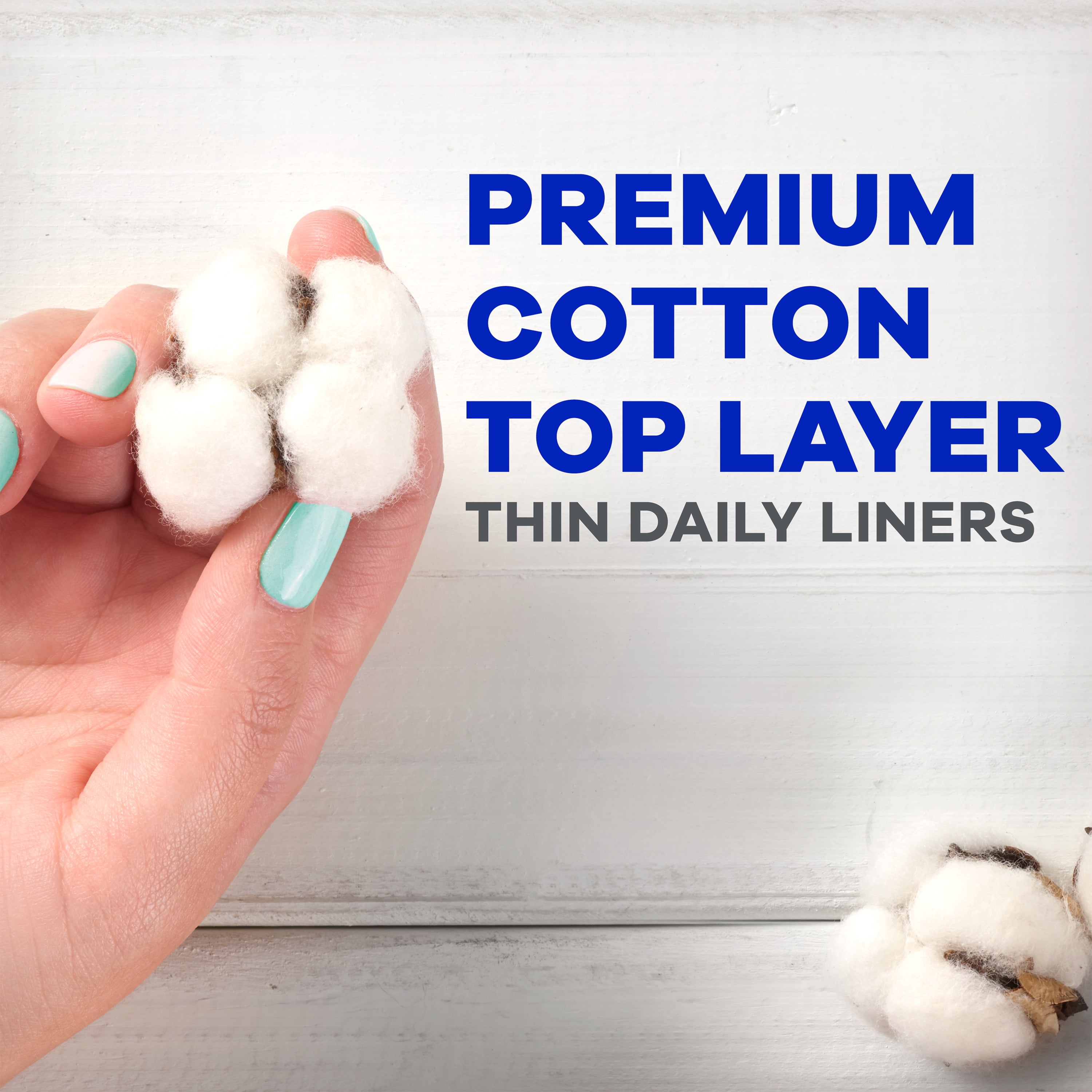 Always Premium Cotton Thin Daily Liners, Regular, 200 CT