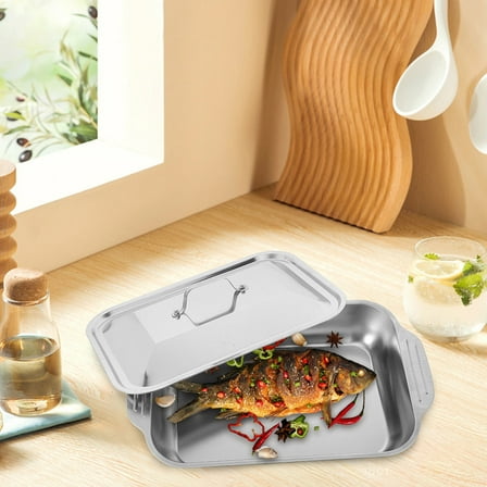 OULII  Large Stainless Steel Roasting Dish with Deep Design for Versatile Cooking 1Set