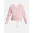 thumbnail image 5 of Terra & Sky Women's Plus Ruched Front Tie Hem Top with Long Sleeves, Sizes 0X-5X, 5 of 5