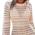 thumbnail image 7 of ZToonmas Women's Long Sleeve Crochet Beach Cover-up Dress Round Neck Hollow out Swim Tunic Sheer Knit Bikini Cover for Vacation, 7 of 7