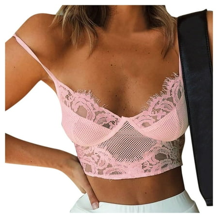 Pink X-Large Women Plus Size Vest Negligee Lingerie for Women Long Crop Wireless Bra Lingerie Holiday Lingerie Plus V-Neck Underwear Camisole