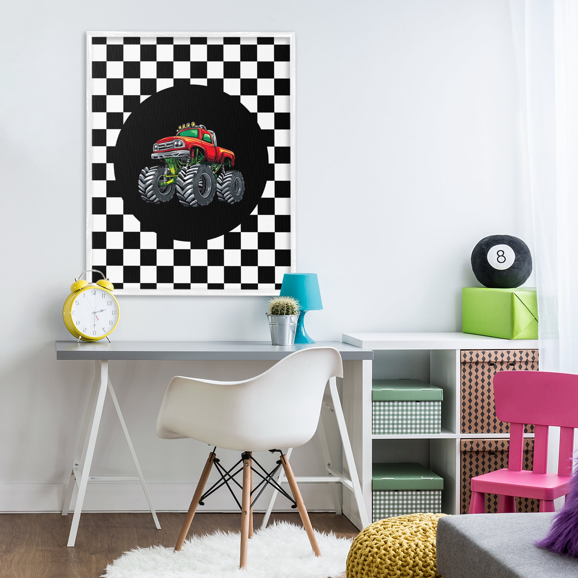 Monster Truck Dude White Framed Giclee Art, design by Kim Allen