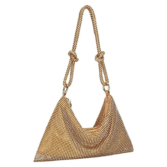 Bolso de mano de noche con cristales y diamantes de imitación brillantes, dorado