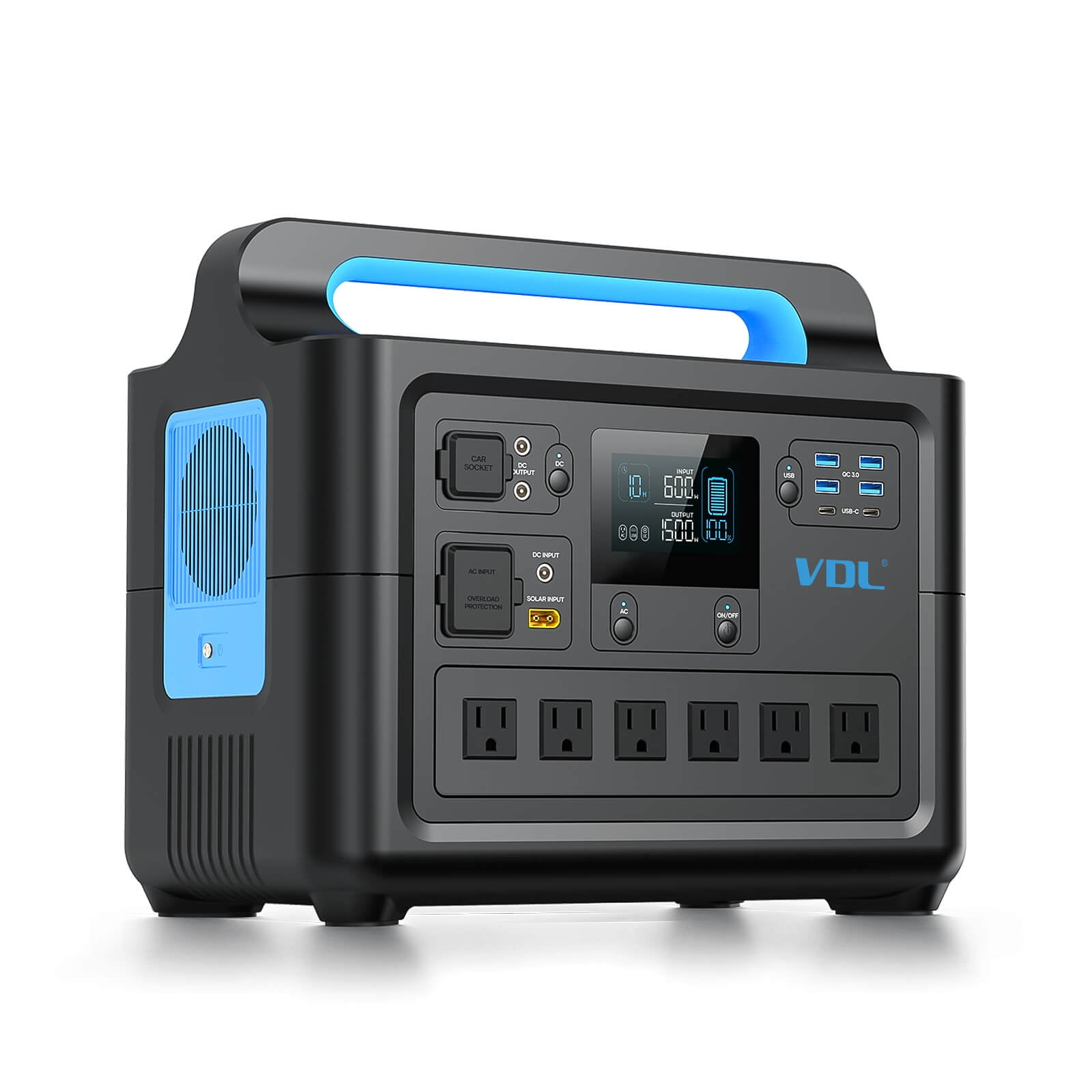 VDL Portable Power Station 1500W/1228Wh Capacity Solar Generator,6x AC Output, 2000W Surge,Fast Charging for Home RV Emergency