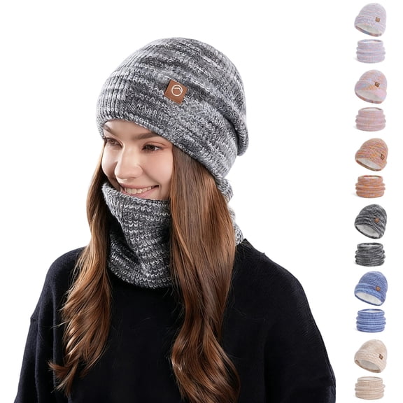QLEICOM Winter Hats for Women,Beanies Women,Women's 2-Piece Winter Set with Plush Lined Hat and Scarf Warm Knit Beanie with Ear Flaps for Outdoor Protection Beige