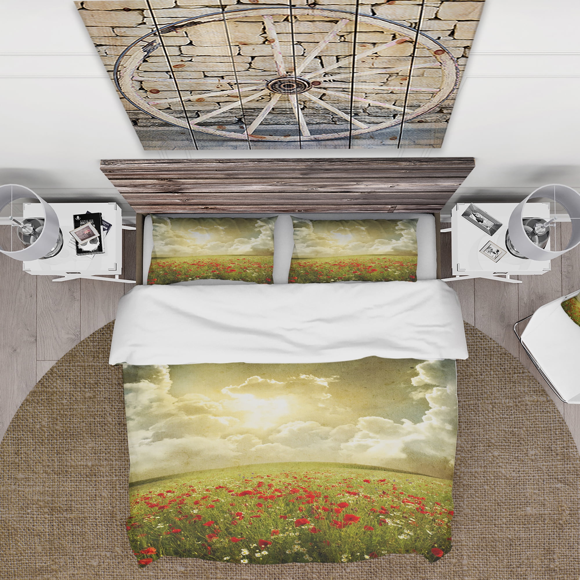Designart 'Wild Poppies on Cloudy Background' Rustic Duvet Cover Set