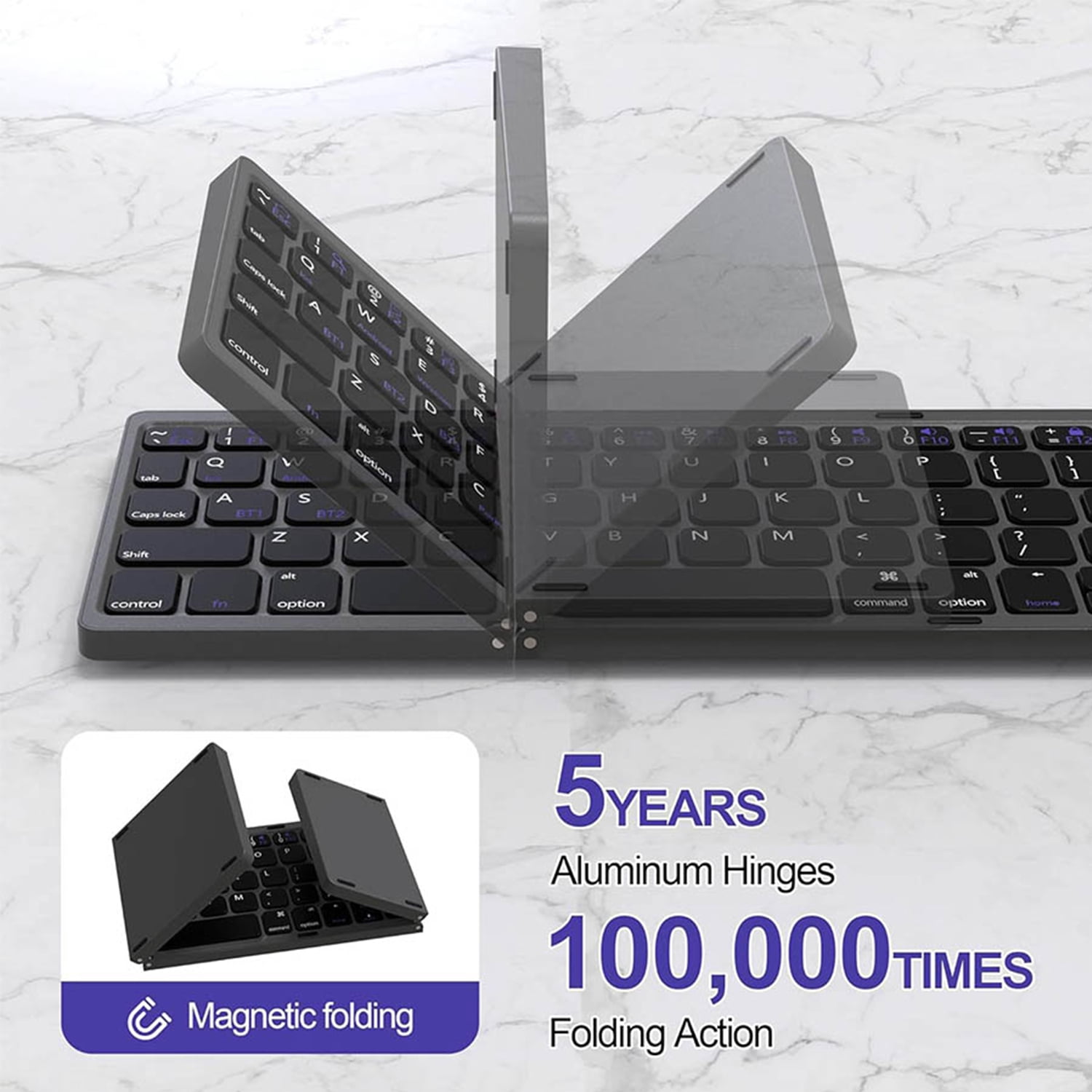 Bluetooth Wireless Keyboard and Mouse Set, tri-fold silent keyboard supporting multi-device switching between iOS/Android/Windows, suitable for business office and travel use - rechargeable