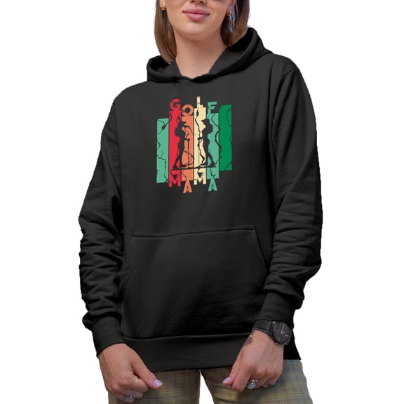 Golf Mama with a Woman or Mother Golf Player, Golfing or Golfer Themed Merch Gift, Black Hooded Sweatshirt or Hoodie, Small