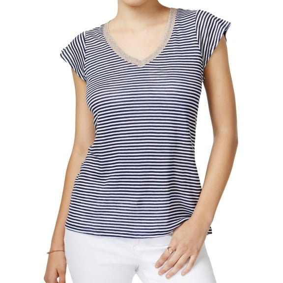 maison Jules Womens Striped Basic T-Shirt, Blue, XX-Small