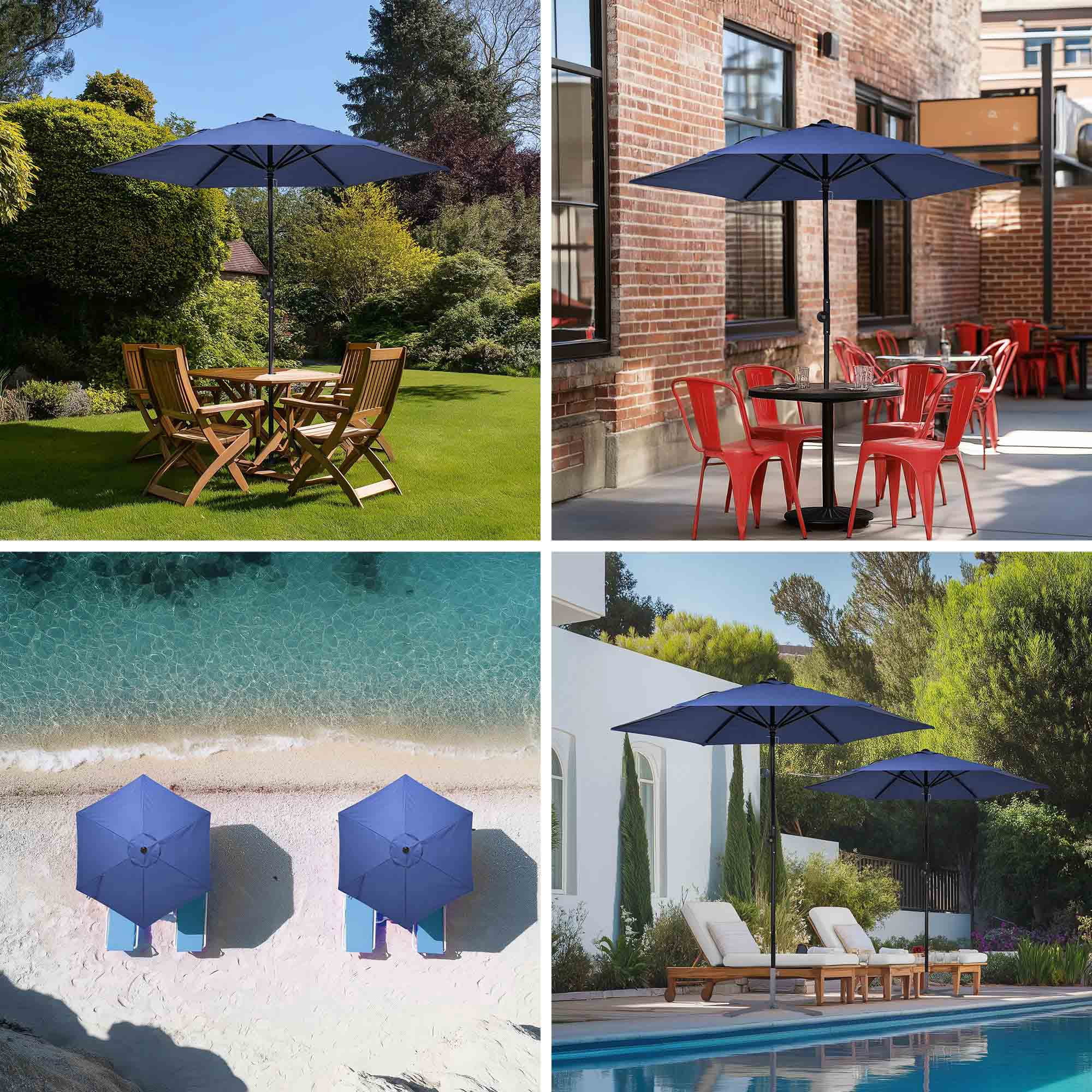 Yescom 7.5 Ft Outdoor Patio Umbrella 6 Ribs with Scale Tilt Button Strap UV30+ Sunshade Garden Parasol for Yard Deck Market Pool Navy Blue
