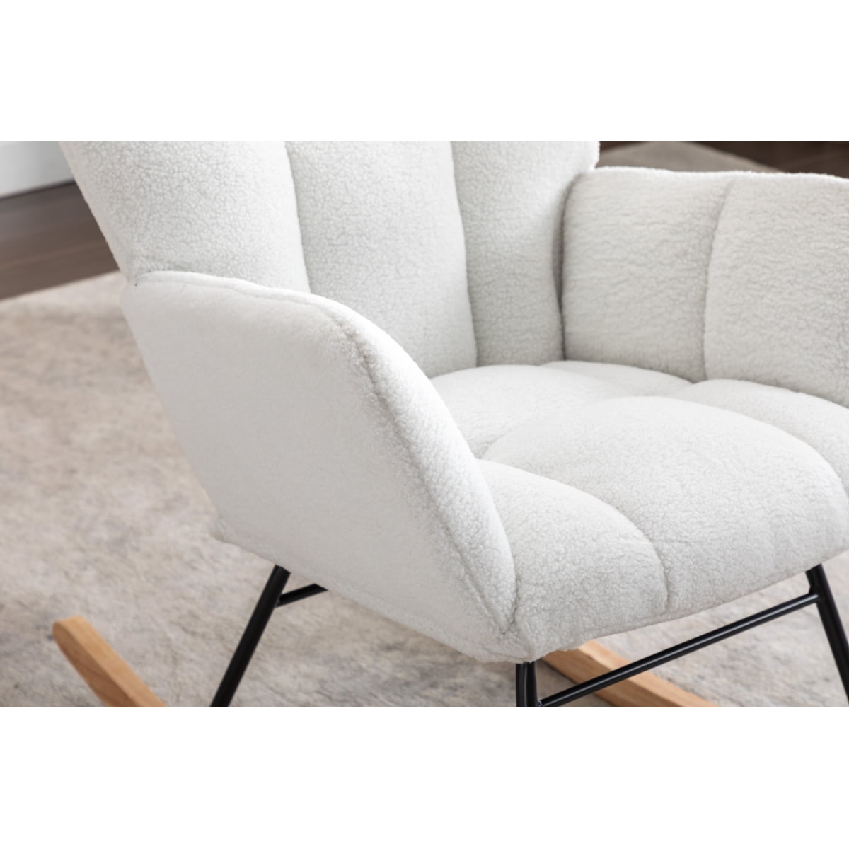 050-Teddy Fabric Rocking Glider Nursery Chair  Ivory Indoor Living Room Rocker