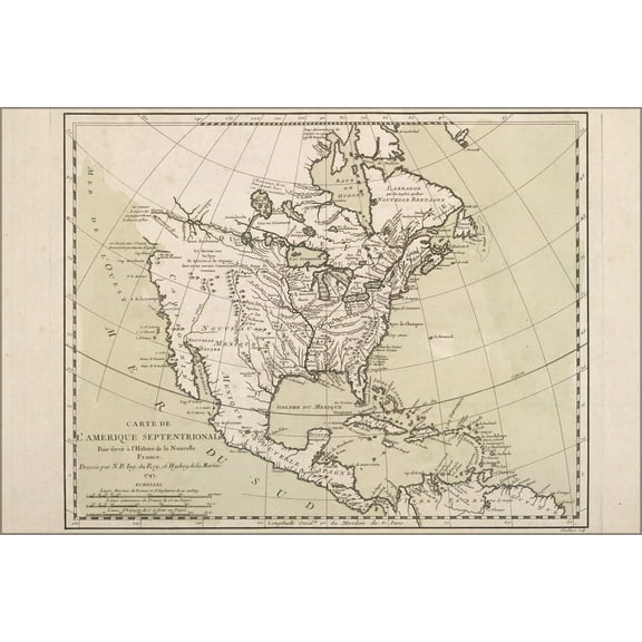 24"x36" Gallery Poster, map of North America pre united states 1743