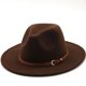 thumbnail image 1 of Sombrero Fedora de ala ancha y blanca para hombre y mujer, sombrero de fieltro de imitación de lana con cadena de Metal, decoración de Jazz Panamá, 56-60cm, 1 of 4