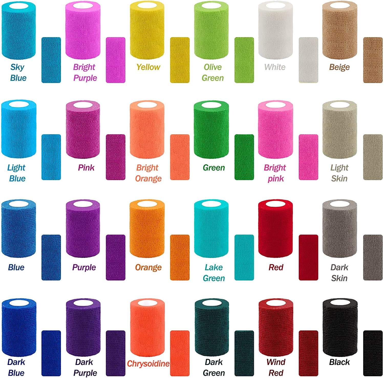 24 Rolls Self Adherent Wrap 4 Inch Self Adhesive Bandages Wrap Stretch Bandage Tape Self Stick Bandage Wraps for Wrist Ankle Swelling Sprains(12 Colors)
