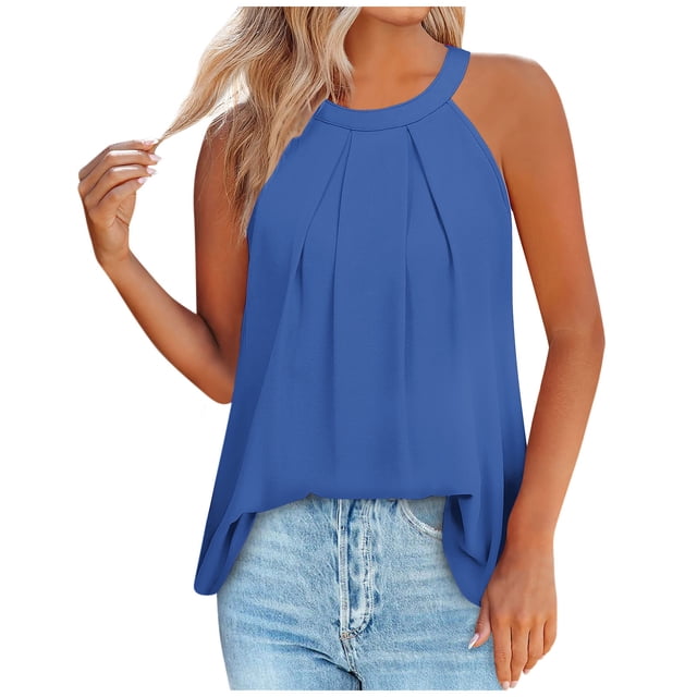 Timegard Tank Tops for Women Crew Neck Ruched Back Button Comfy Casual Sleeveless Tops Tees Blouses