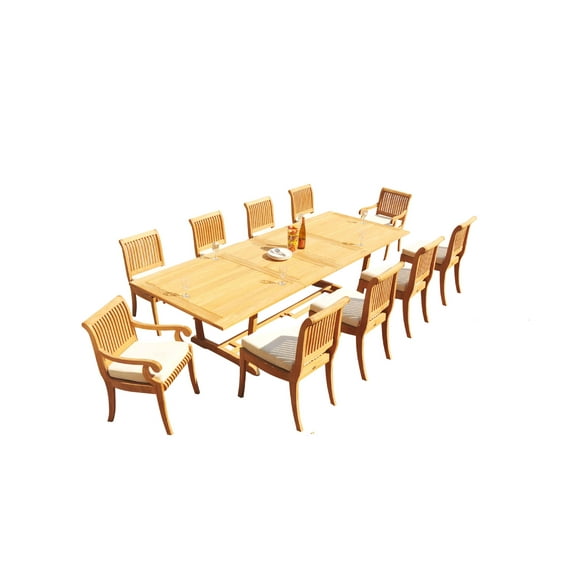 Grade-A Teak Dining Set: 10 Seater 11 Pc: 118" Mas Rectangle Trestle Leg Table And 10 Giva Chairs (2 Arm & 8 Armless Chairs) WholesaleTeak #51GV2511