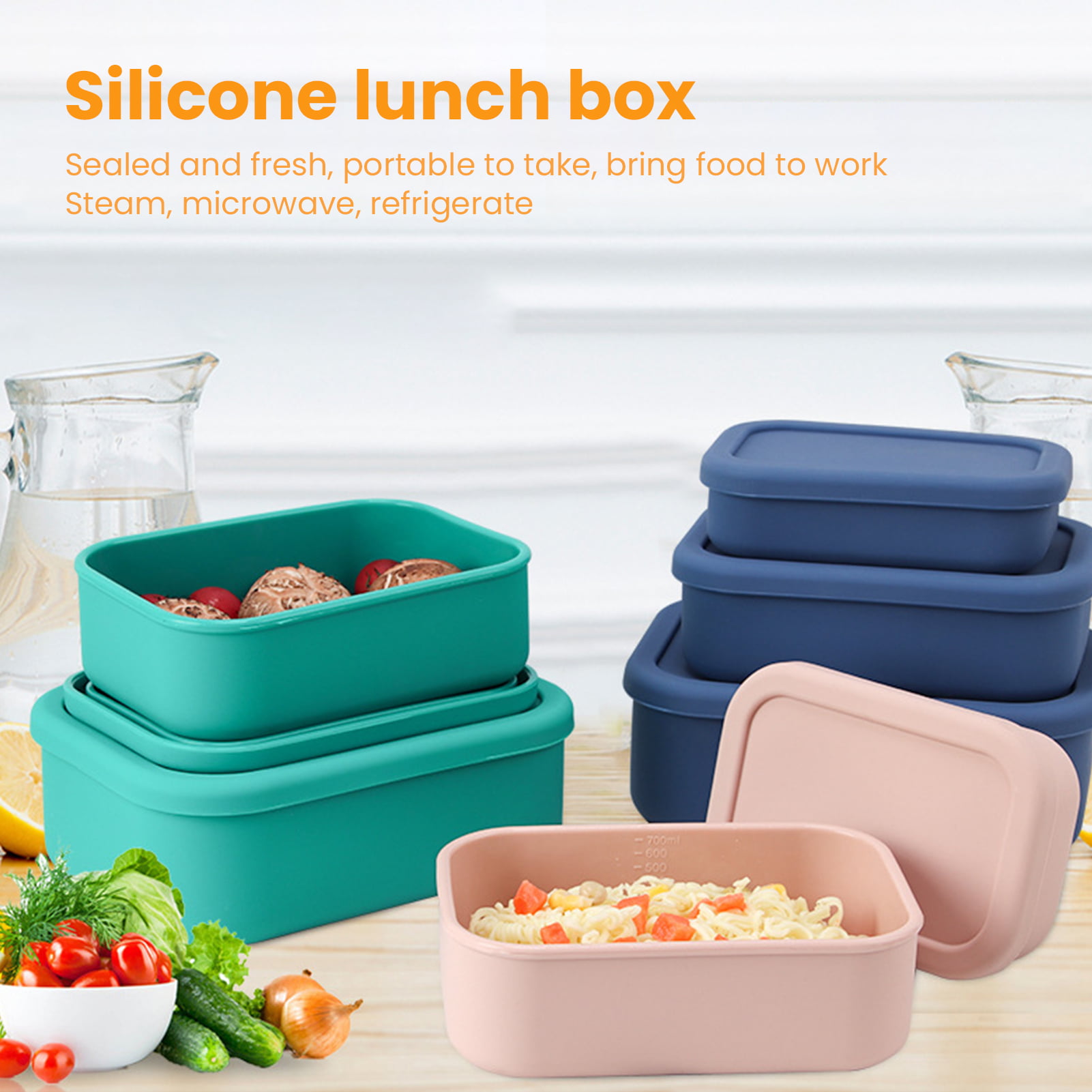 Large Capacity Food-Grade Silicone Bento Box with Leak-Proof Lid -  Microwave Safe, Temperature Resistant, and Portable for School and Work 