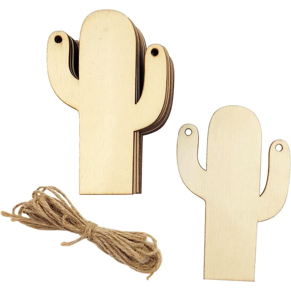 30 Pack 4 Inch Wood Cactus Cutouts Crafts Unfinished Wooden Cactus Hanging Ornaments DIY Cactus Craft Gift Tags for Home Party Decoration Craft Project