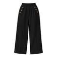 thumbnail image 4 of VEKDONE Lounge Pants for Women Cotton Elastic High Waist Palazzo Pants Button Decorative Straight Leg Trousers Summer Loose Fit Comfy Wide Leg Pants with Pockets Black XXL, 4 of 7