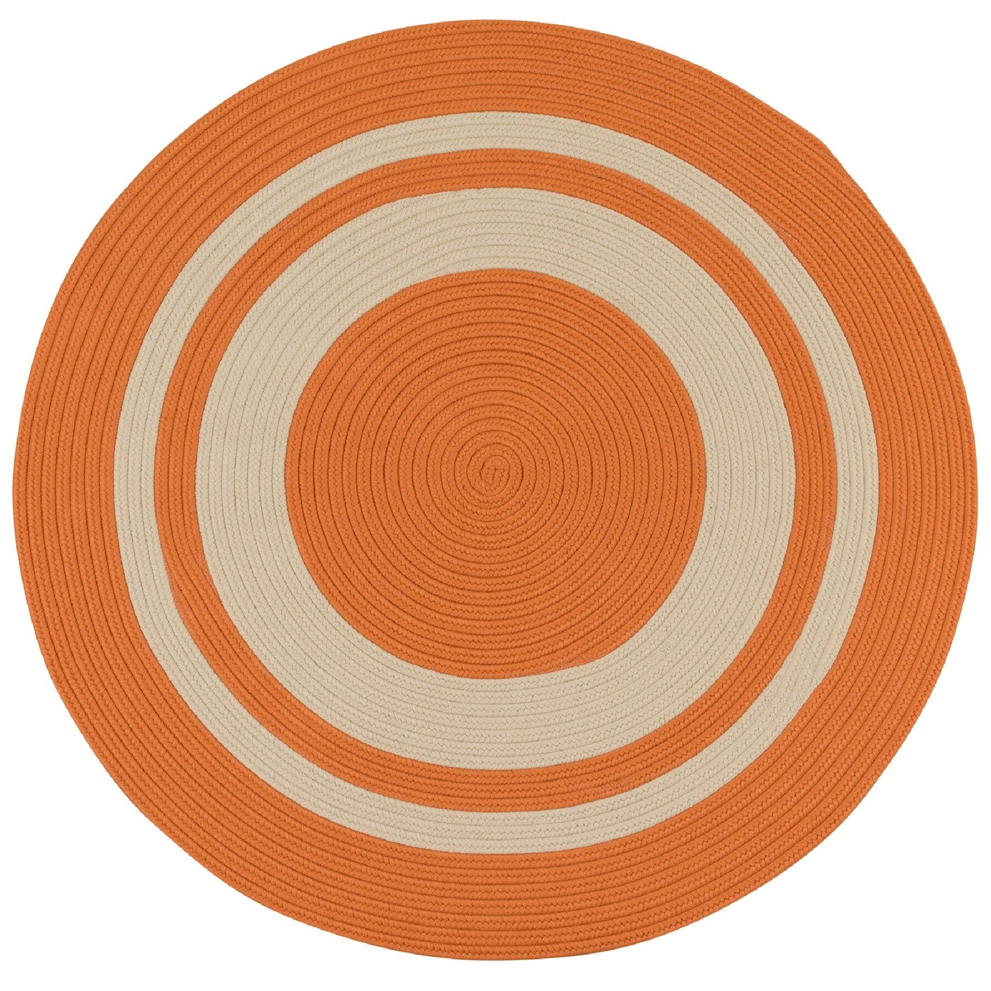 5' Orange and Beige Round Handmade Braided Area Throw Rug