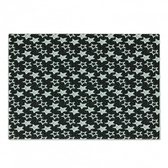 Space Cutting Board, Floating Hand Drawn Inspired Stars and Dots Graffiti Style Street Monotone, Decorative Tempered Glass Cutting and Serving Board, in 3 Sizes, by Ambesonne