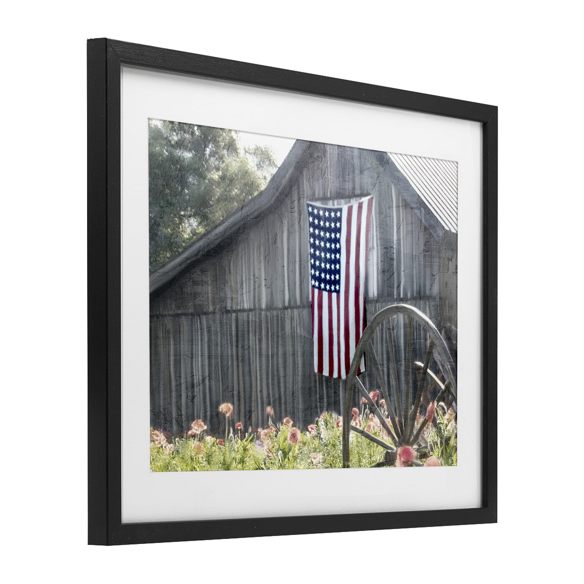 Stupell Industries USA Wagon Wheel Barn Black Framed Print Under Glass, design by Kim Allen