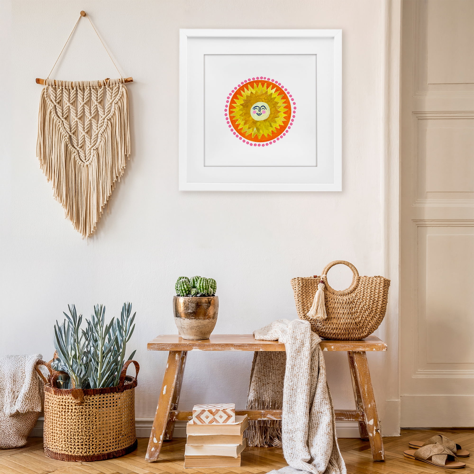 Stupell Industries Yellow & Orange Smiling Sun White Framed Print Under Glass, design by Katherine Herrell Studio