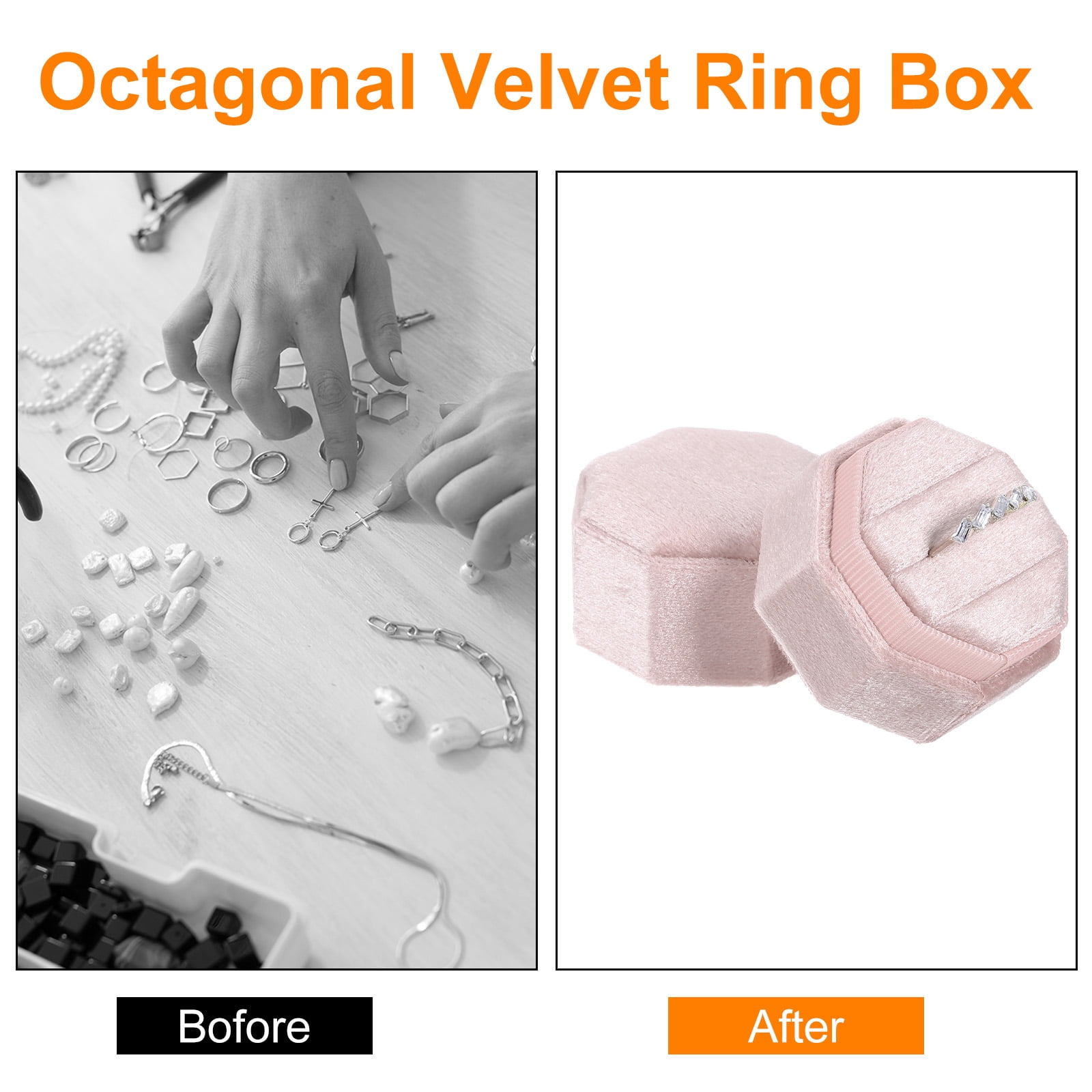Unique Bargains Octagon Velvet Ring Box for Wedding Rings Light Pink