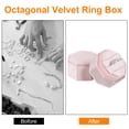 thumbnail image 4 of Caja de anillo de terciopelo Uxcell, soporte para exhibición de anillos de boda de 3 ranuras, caja de regalo para anillos de joyería rosa claro, 4 of 7