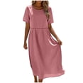 thumbnail image 1 of 2DXuixsh Robe Maxi d'Été Ample et Fluide pour Femme, Ajourée, Col Rond, Couleur Unie, Manches Courtes, Vacances, avec Poches, 1 of 4