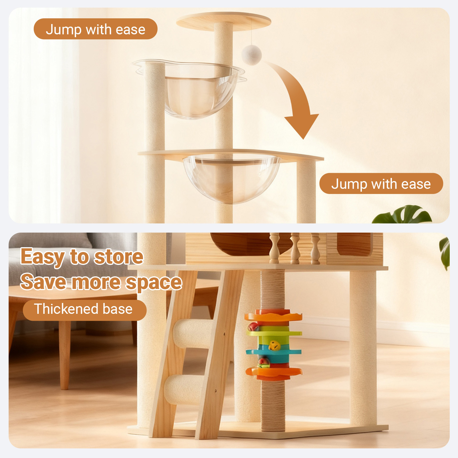 Vacmaster 59" Modern Cat Tower, Wood Cat Tree Tower for Indoor Cats, Cat Treewith Sisal-Covered Scratching Posts and Top Perch, Cat Condo with Acrylic Hammock for Small Large Cats